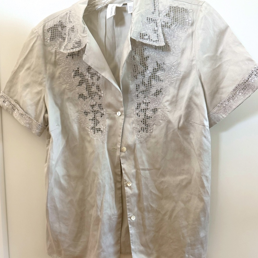 DKNY Beautiful Light Greyish Embroidered Blouse